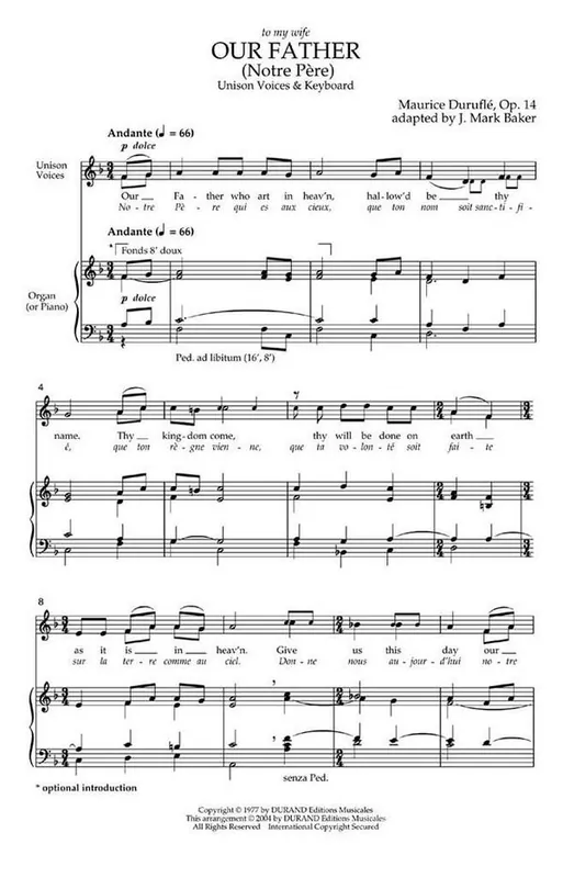 Maurice Duruflé, Our Father unison Versand Am Gleichen Tag