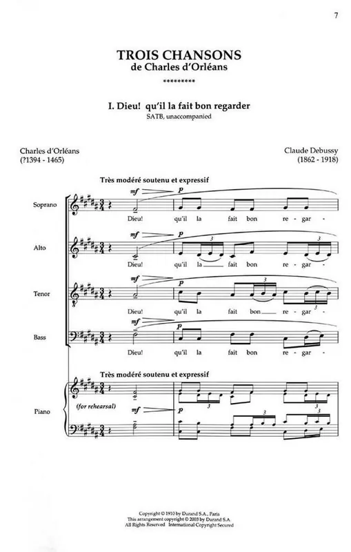 Preiswert Claude Debussy, Trois Chansons SATB