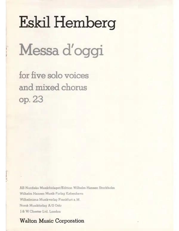 Top-Preis Eskil Hemberg, Messa D'Oggi