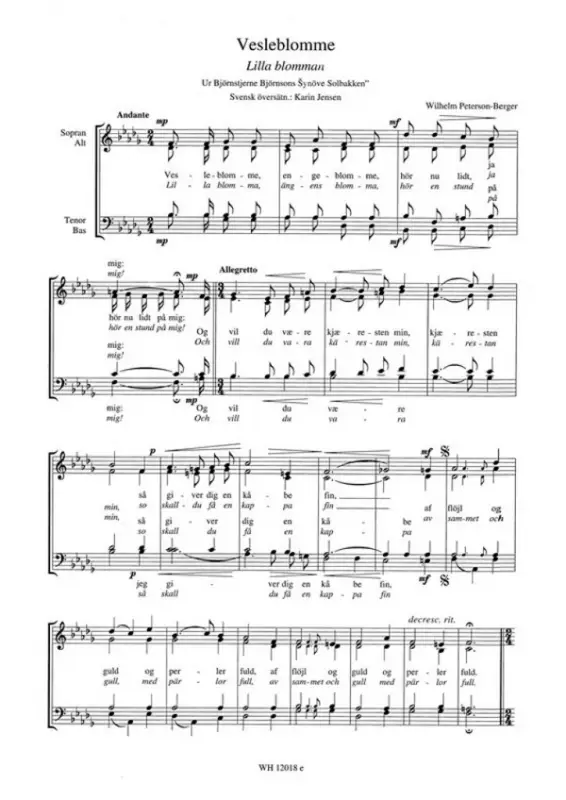 Wilhelm Peterson-Berger_Bjornstjerne Bjornson, Vesleblomme/Lilla Blomm Preisreduziert