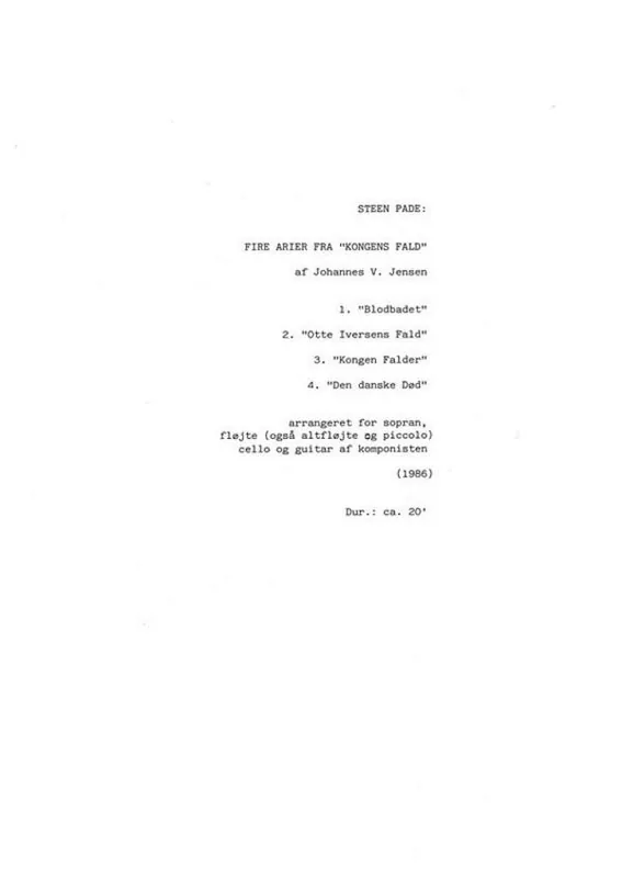 Steen Pade, Fire Arier Fra Kongens Fald (Score) Jetzt Bestellen