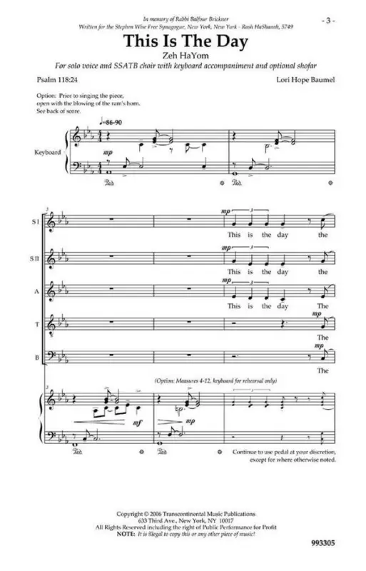 Rabatt Lori Hope Baumel, This Is the Day Zeh HaYom